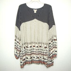 Sundance Womens V-Neck Boho Antelope Horse Border Print Tunic Size L